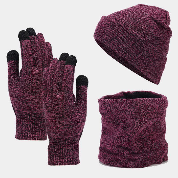 3 pezzi unisex caldo berretto sciarpa guanti set - Viola - Regolabile (22"-22 7/8") - image 0