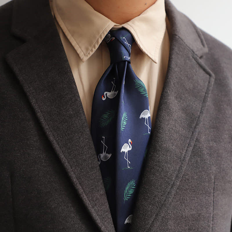 Cravatta da uomo con fenicottero in stile tropicale blu navy - Blu navy - image 0