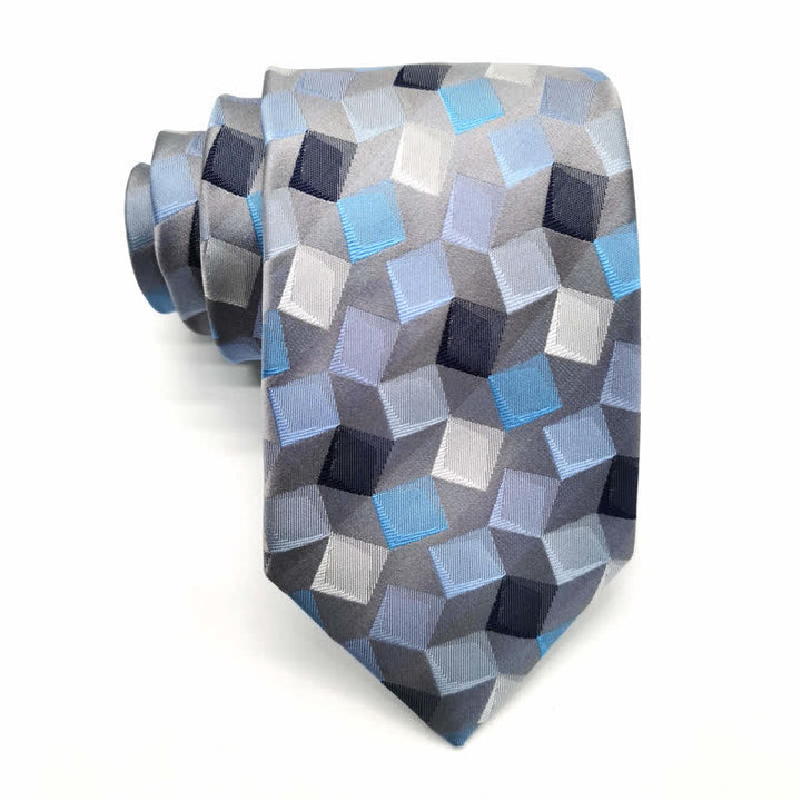 Cravatta da uomo in pura seta con motivo geometrico quadrato colorato - Grigio - image 6