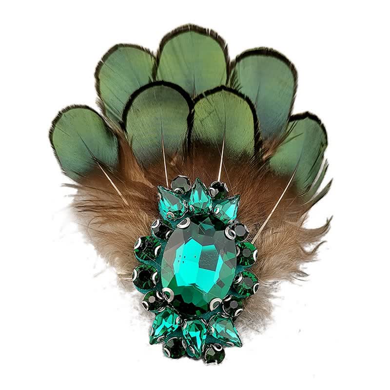 Spilla da donna con piuma di cristallo verde scuro - image 5