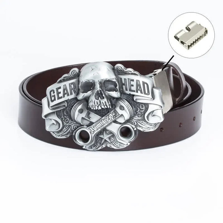 Cintura in pelle punk con testa di teschio elegante da uomo - Legatura di ferro - Marrone - 46 - image 17