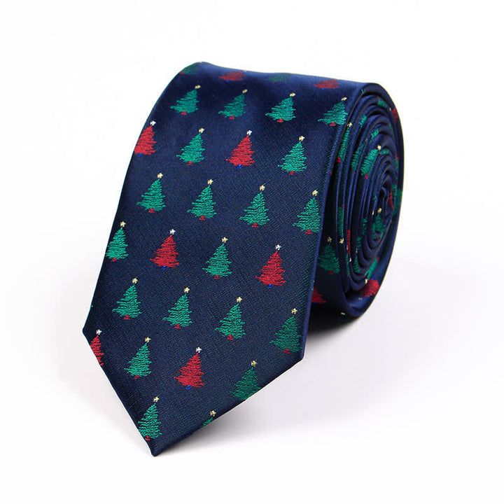 Cravatta da uomo con elemento natalizio Santa Vibe - Albero di Natale blu navy - image 6