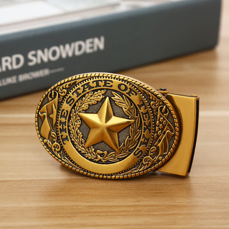 Cintura in pelle con fibbia automatica Texas Pentagram fai da te da uomo - Bronzo antico - Senza cintura - image 9