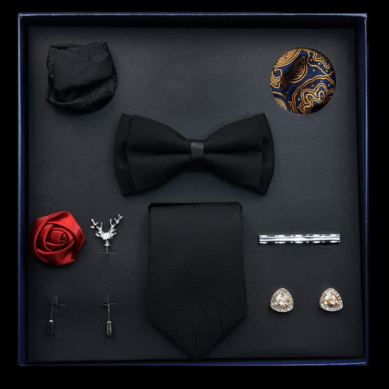 8 pezzi papillon classici da uomo neri in confezione regalo - Nero - image 0