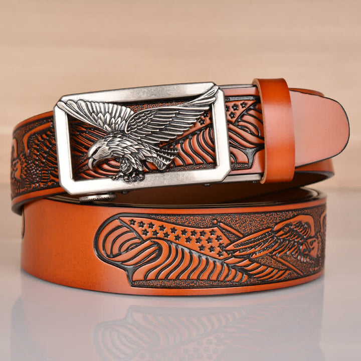 Cintura in pelle goffrata con fibbia Hollow Eagle da uomo - Argento e marrone - 46 - image 10