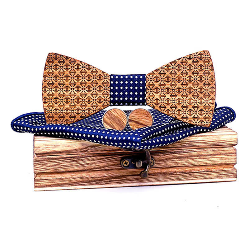 Set di 3 papillon in legno con fiocchi di neve di Natale da uomo - Puntini blu navy - image 6