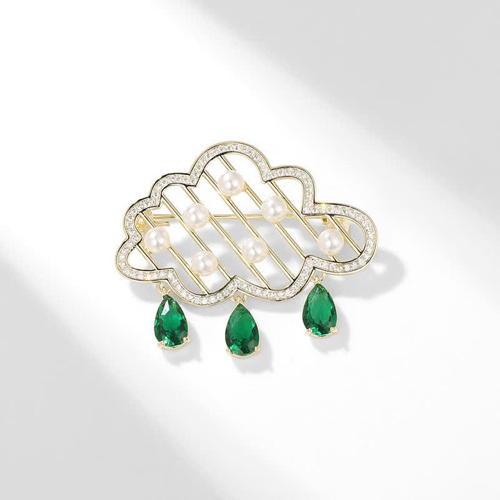 Spilla da donna con perle a forma di nuvola che piove - Oro e verde - image 2