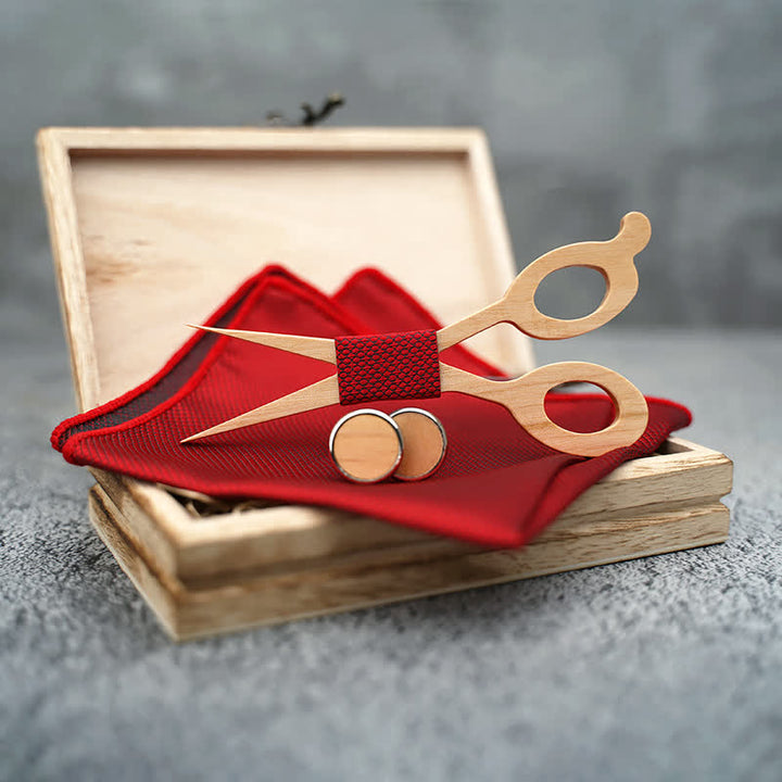 Set di 3 papillon in legno con forbici da uomo - image 1