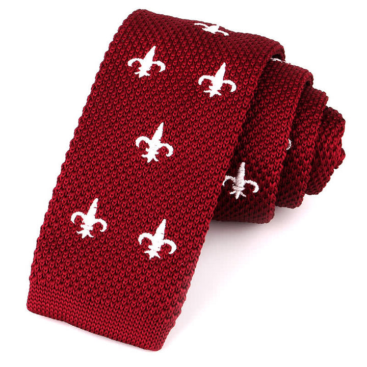 Cravatta sottile lavorata a maglia con motivi ripetuti da uomo - Giglio rosso - image 5