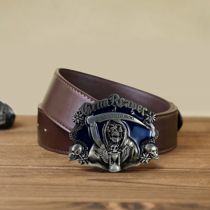 Cintura in pelle fai da te con fibbia a forma di teschio con falce della morte da uomo - Cranio - Cintura PU marrone (40) - image 7