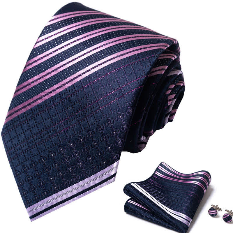 Set di 3 cravatte a righe blu navy e viola da uomo - image 1