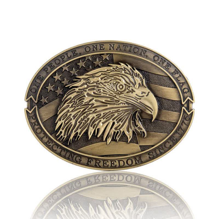 Cintura in pelle con fibbia della bandiera USA con aquila calva patriottica fai da te da uomo - Bronzo antico - Senza cintura - image 2