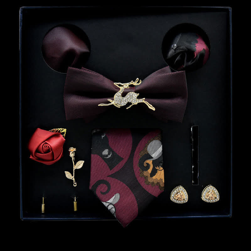 8 pezzi papillon casual bordeaux e nero floreale scatola regalo - Borgogna e nero - image 0