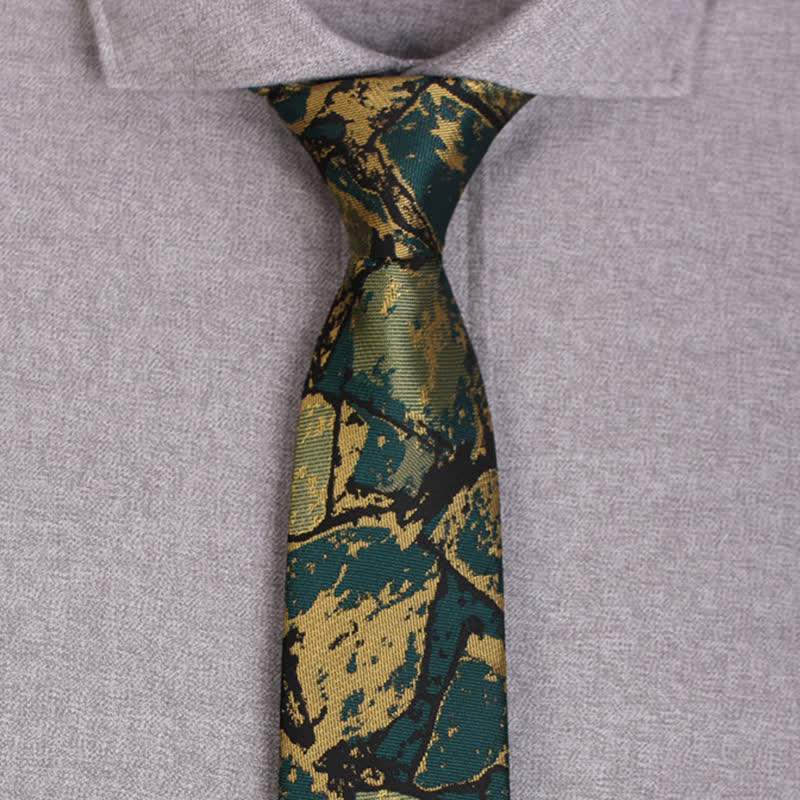 Cravatta grafica astratta oro-verde da uomo - image 1