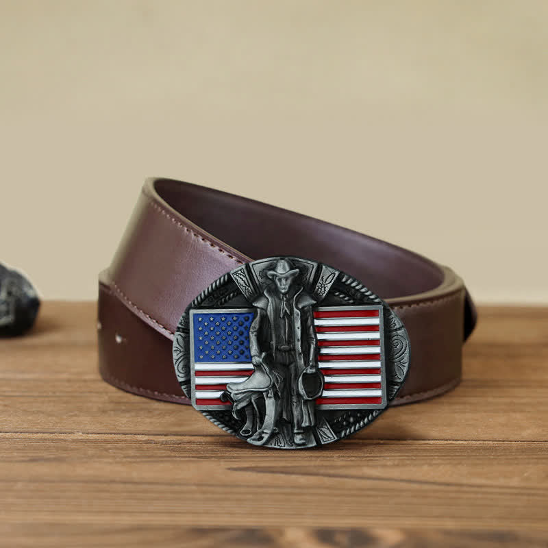 Cintura in pelle con fibbia da cowboy con bandiera americana fai da te da uomo - Cowboy - Cintura PU marrone (40) - image 9