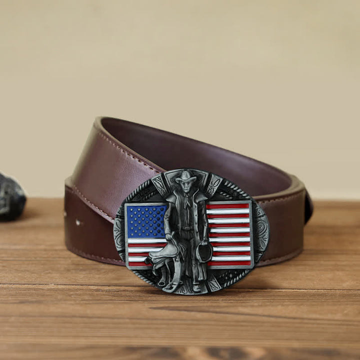 Cintura in pelle con fibbia da cowboy con bandiera americana fai da te da uomo - Cowboy - Cintura PU marrone (40) - image 9