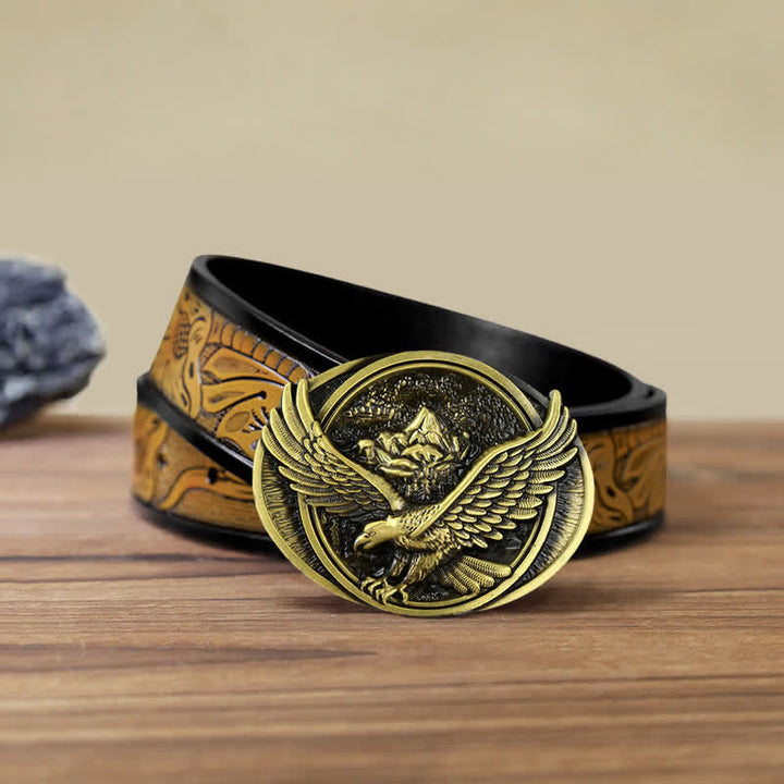 Cintura in pelle con fibbia a forma di aquila volante prepotente fai da te da uomo - Bronzo antico - Cintura marrone sabbia (40) - image 23