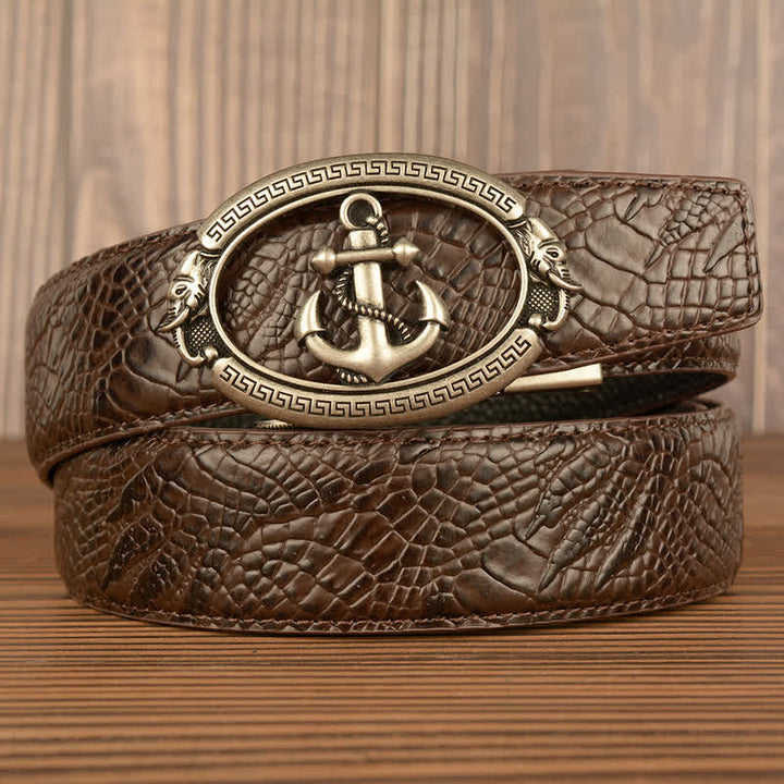 Cintura da uomo in pelle goffrata con ancora nautica e coccodrillo - Argento e marrone - Artiglio di coccodrillo - 44 - image 21