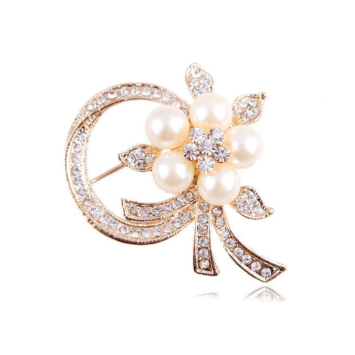 Spilla da donna con ghirlanda di perle e strass - Oro - image 0