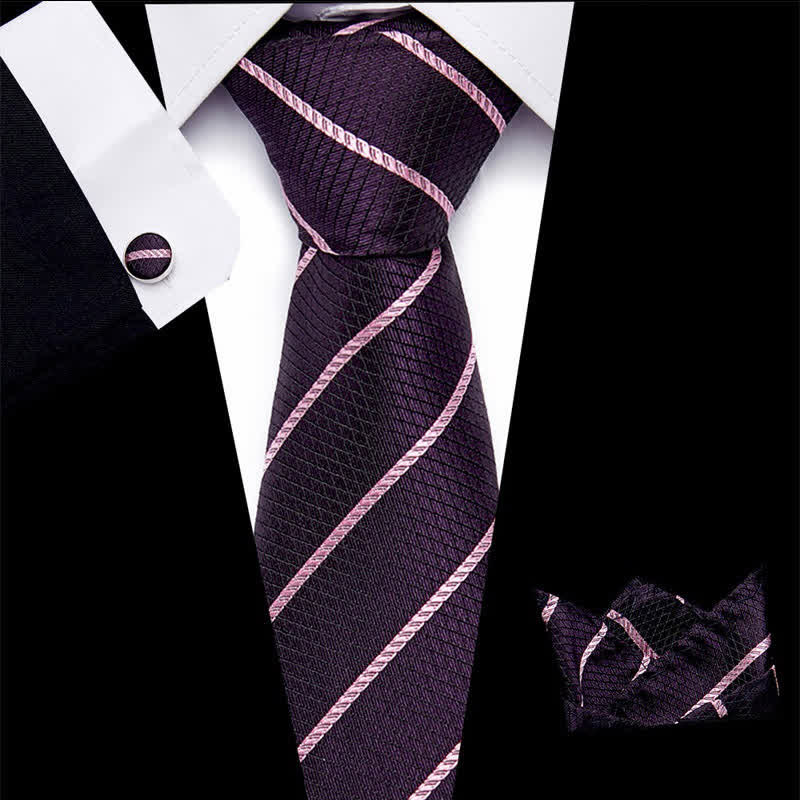 Set di 3 cravatte a righe color magenta scuro alla moda da uomo - Magenta scuro - image 0