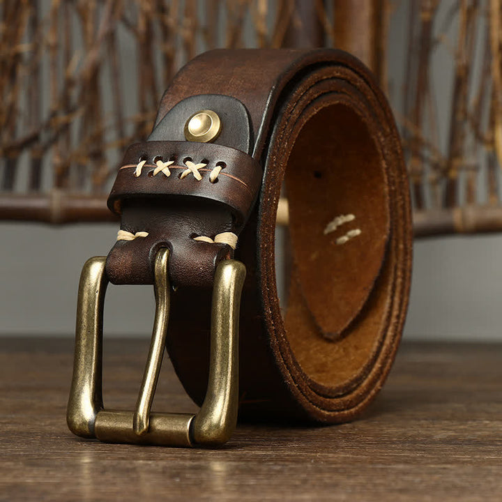Cintura in pelle con intaglio elaborato vintage da uomo - Caffè - 46 - image 0