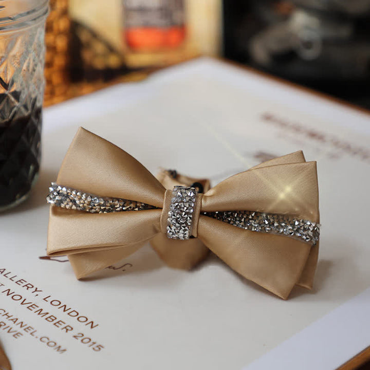 Set da uomo con papillon e fazzoletto da taschino in raso con strass scintillanti - image 25