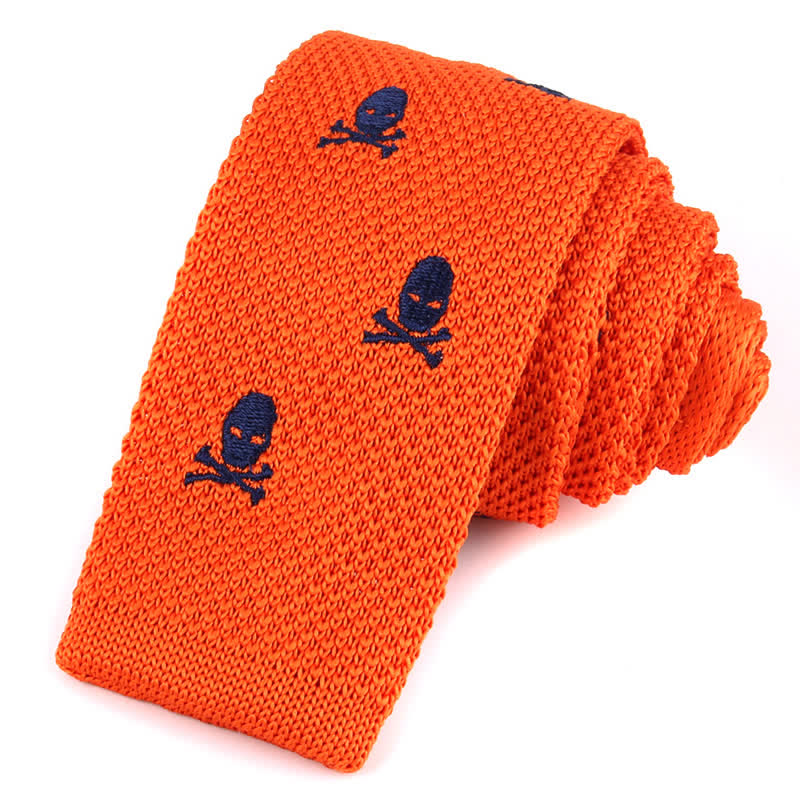 Cravatta sottile lavorata a maglia con motivi ripetuti da uomo - Scheletro arancione - image 8