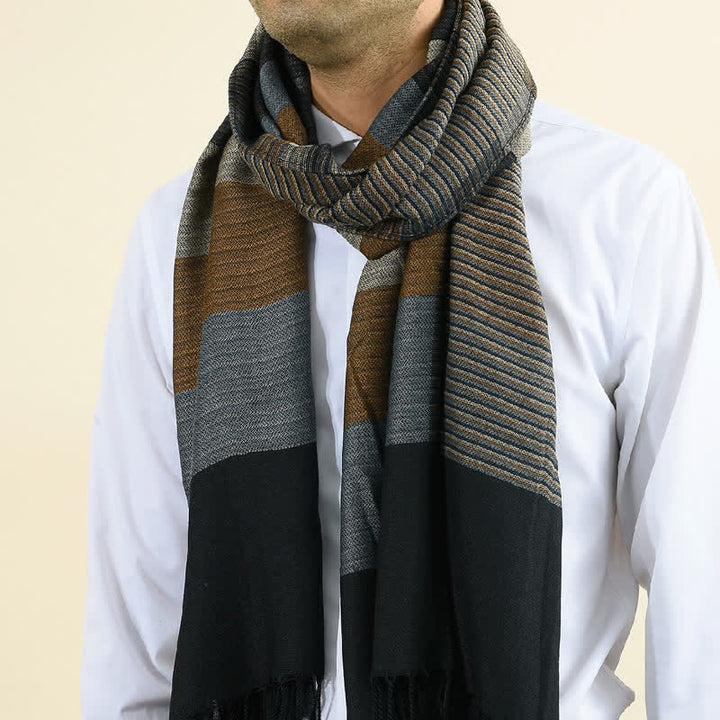 Sciarpa classica a righe con nappe bifacciali da uomo - A strisce - image 0