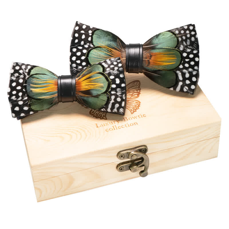 Set di 2 cravatte a farfalla a pois genitore-bambino verde foresta e arancione - Verde foresta e arancione - image 0