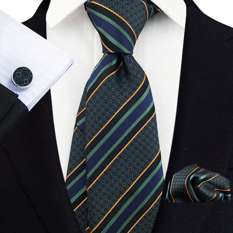 Set di 3 cravatte a righe verdi e blu navy vintage da uomo - Verde e blu navy - image 0