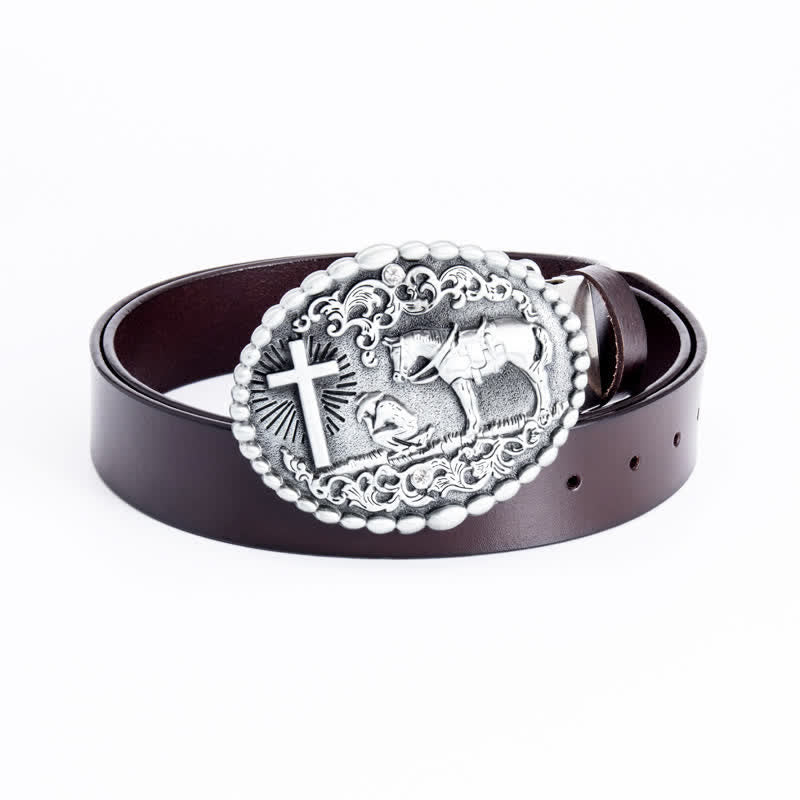 Cintura da preghiera inginocchiata in pelle con croce di cavallo da uomo - Legatura di ferro - Marrone - 46 - image 18