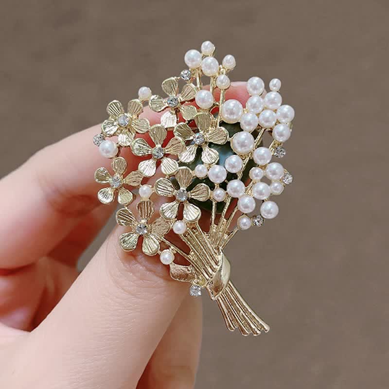 Spilla da donna con bouquet di fiori d'oro e perle - image 1