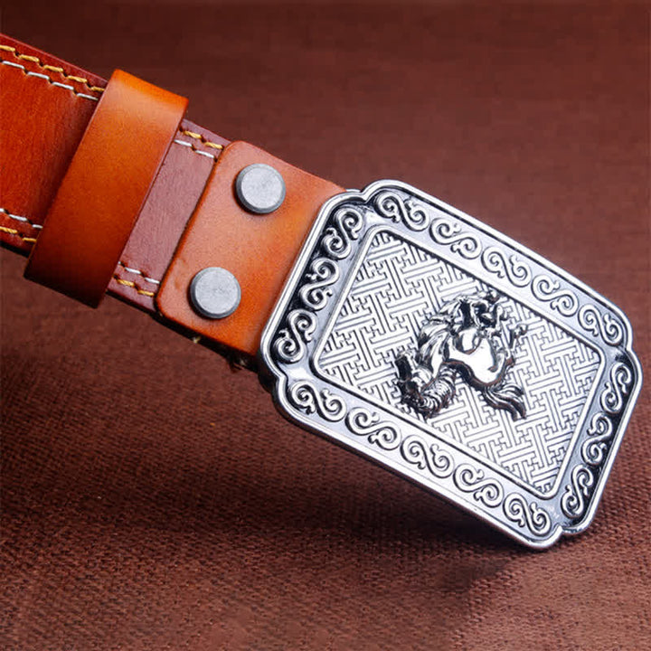 Cintura etnica da uomo in pelle di cavallo color argento da cowboy
