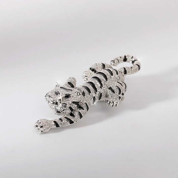 Spilla da uomo con tigre rampicante sensuale - Argento - image 1