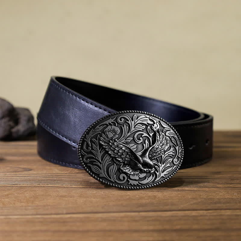Cintura in pelle con fibbia a forma di aquila volante fai da te da uomo - Argento antico - Cintura PU nera (40) - image 5