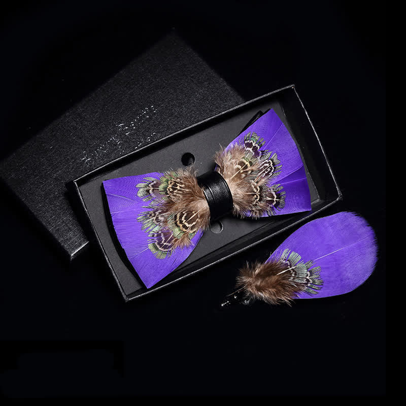 Papillon con piume di fagiano viola grazioso per bambini con spilla da bavero - Adulto - image 1