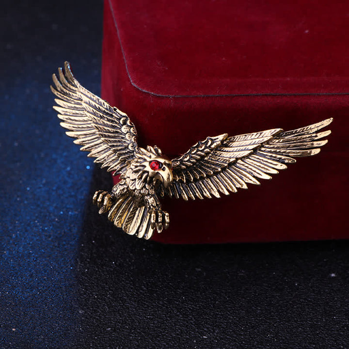 Spilla retrò da uomo con falco calvo che vola - Oro antico - image 2
