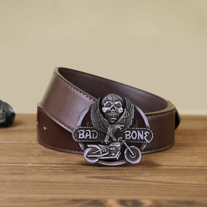 Cintura in pelle con fibbia Bad To The Bone da motociclista con teschio d'aquila fai da te da uomo - Ritorno all'osso - Cintura PU marrone (40) - image 7