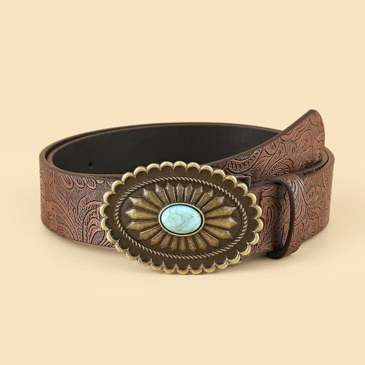 Cintura in pelle con fiore turchese vintage in stile bohémien da donna - Abbronzatura - 34 - image 0
