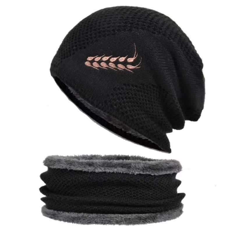 Set di 2 cappelli e scaldacollo con ricamo a forma di grano - Nero - Regolabile (22"-23 5/8") - image 6