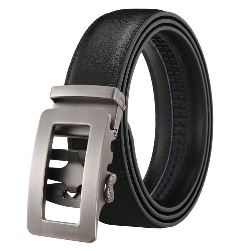 Cintura in pelle con fibbia automatica cava semplice da uomo - Nero - 46 - image 0