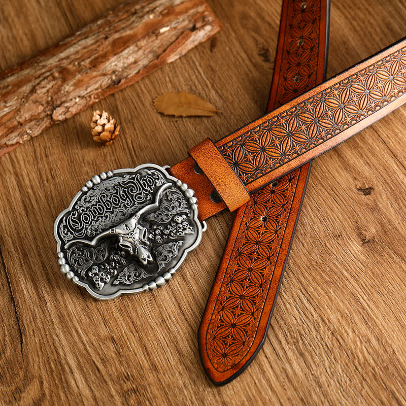 Cintura da uomo in pelle di toro con teschio gotico da cowboy - image 1