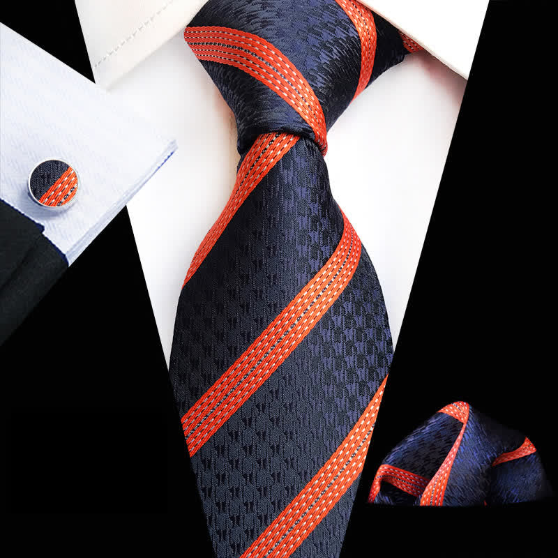 Set di 3 cravatte a righe arancioni e blu navy da uomo - Arancione e blu navy - image 0
