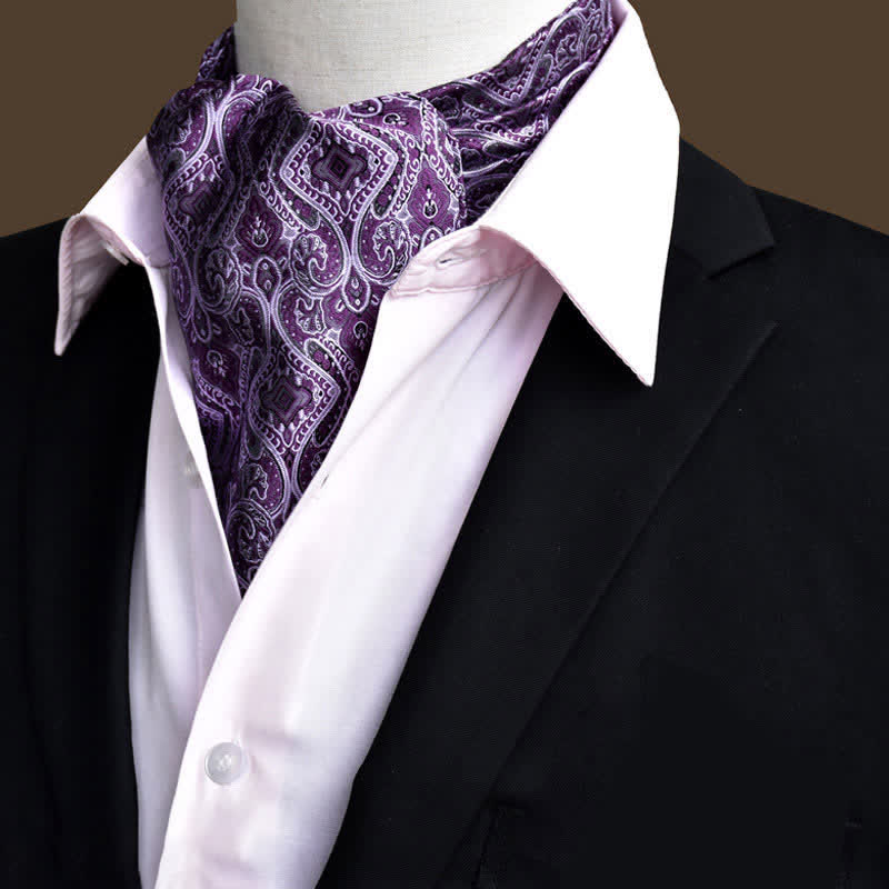 Cravatta da uomo viola per il ballo di fine anno floreale Ascot Paisley - Viola - image 0