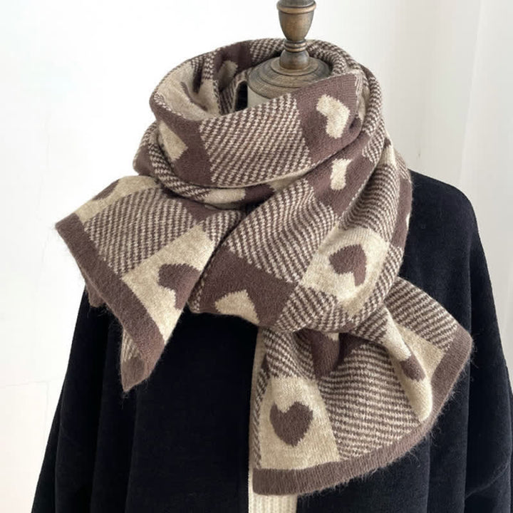 Sciarpa double face a quadri Chunky Love da donna - Caffè - image 11