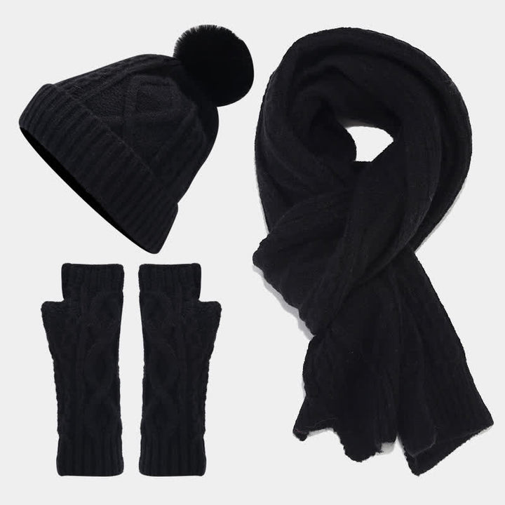 Set di 3 guanti senza dita con sciarpa e cappello lavorati a maglia da donna - Nero - Regolabile (22"-22 7/8") - image 13