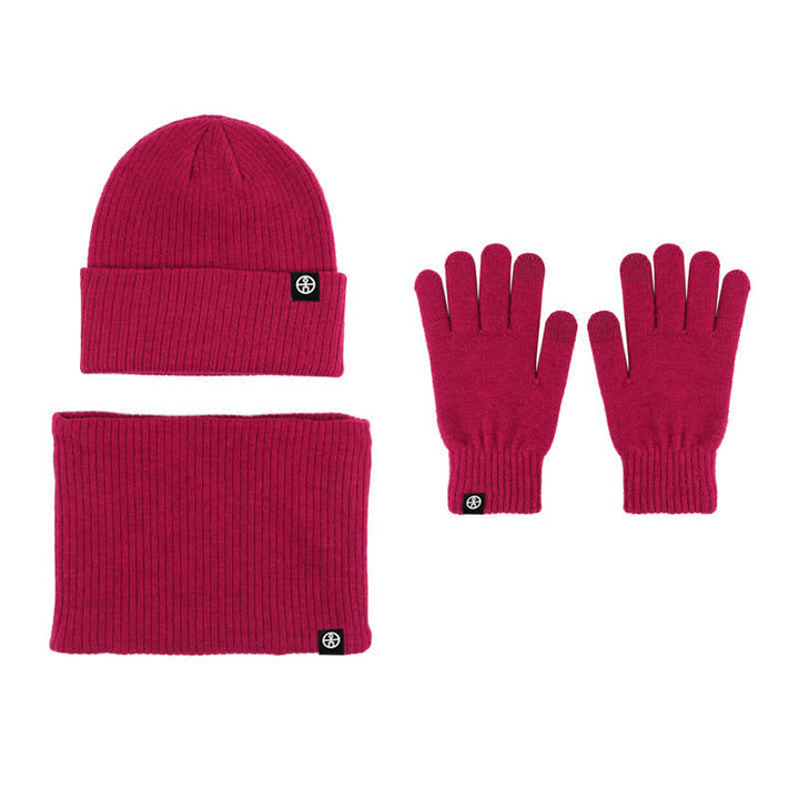 Set di 3 cappelli, sciarpe e guanti in morbido, unisex, tinta unita - Cremisi - Regolabile (circa 21 1/4"-23 1/4") - image 17