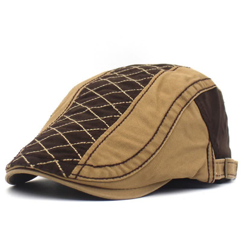 Berretto con ricamo vintage a quadri patchwork - Caffè e cachi - Regolabile (circa 21 5/8"-23 5/8") - image 0