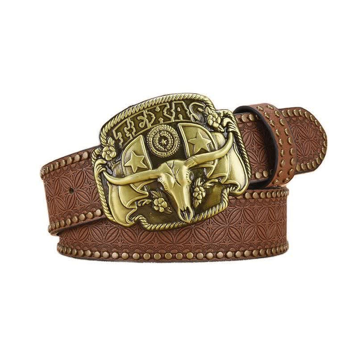 Cintura da uomo in pelle con rivetti Longhorn Steer Antique - image 0