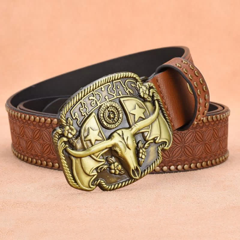 Cintura da uomo in pelle con rivetti Longhorn Steer Antique - image 2